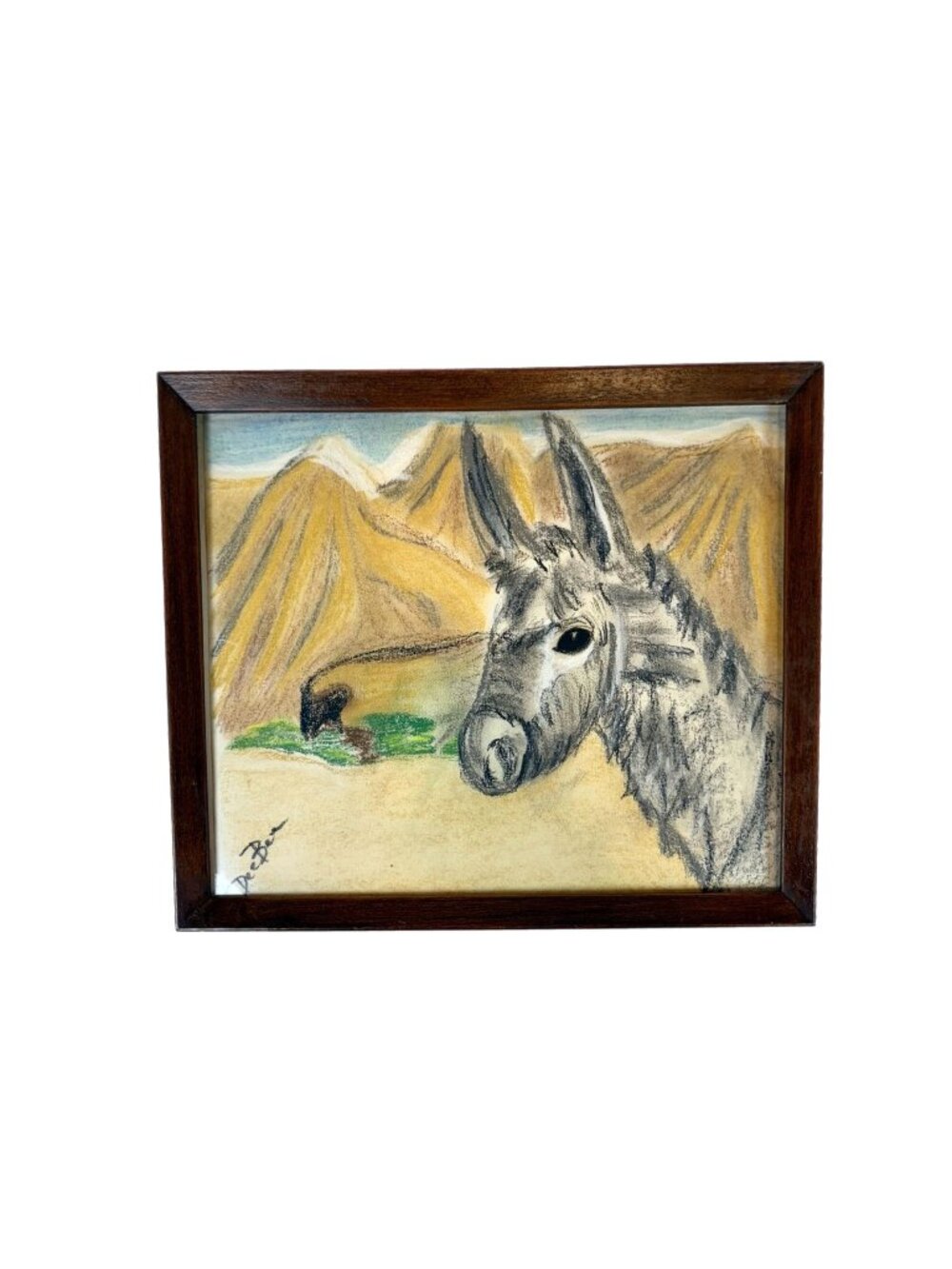 Donkey Artwork Sketch Framed Wall Decor Charcoal Artist Signed Mountains Burro M